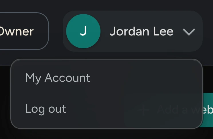 The menu under your name at the top right of the Ateculus control panel, with My Account and Log out.