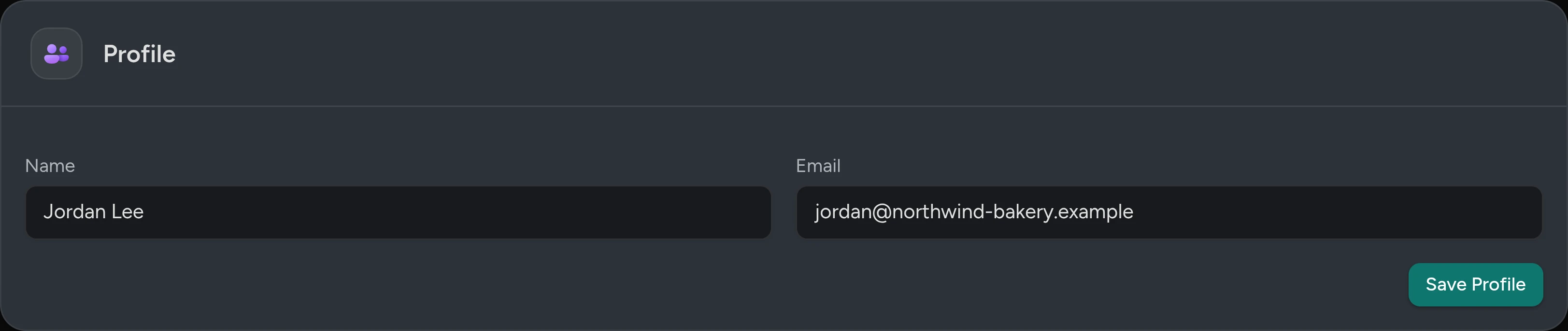 The Profile card on the My Account page, with Name and Email.