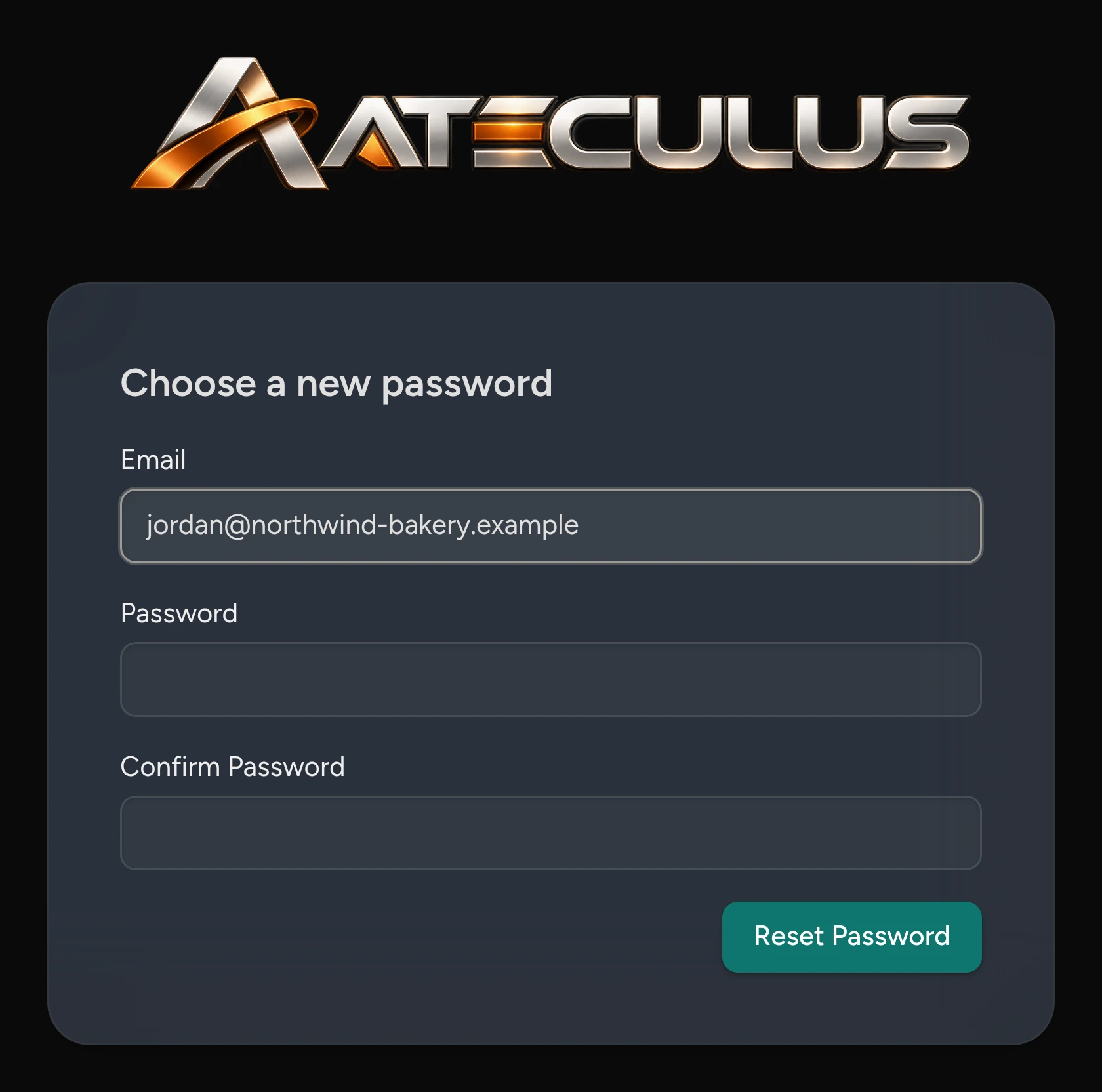 The Choose a new password page you reach from the emailed link.